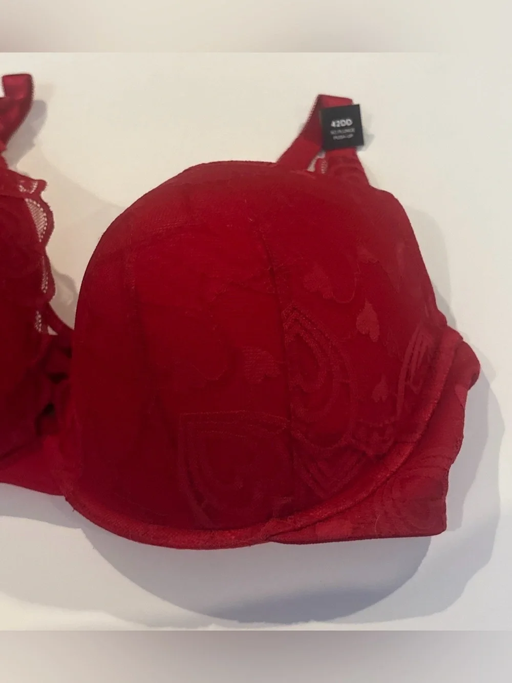 Torrid Bra 42DD Jester Red Heart Lace  XO Plunge Push Up NEW